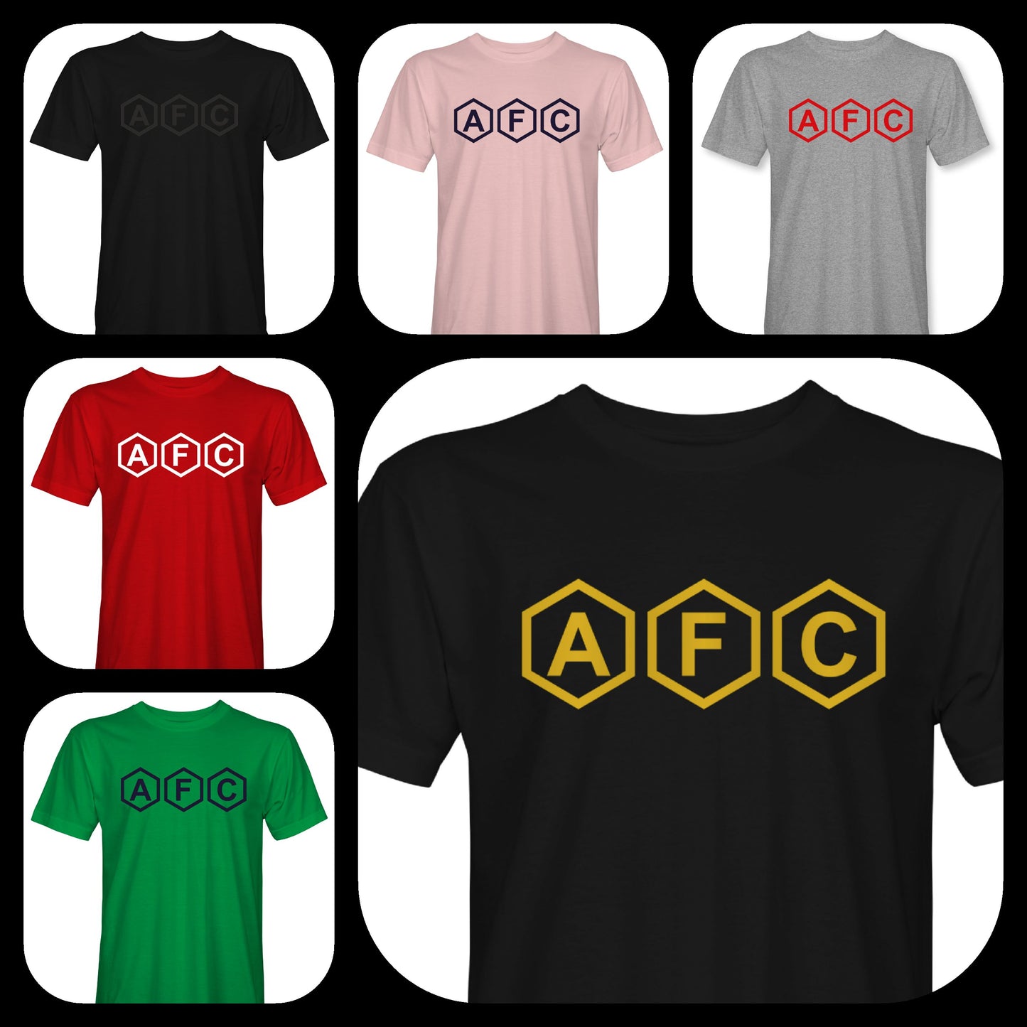 AFC T-Shirts - Red, Navy, Green, Pink, Grey, Back