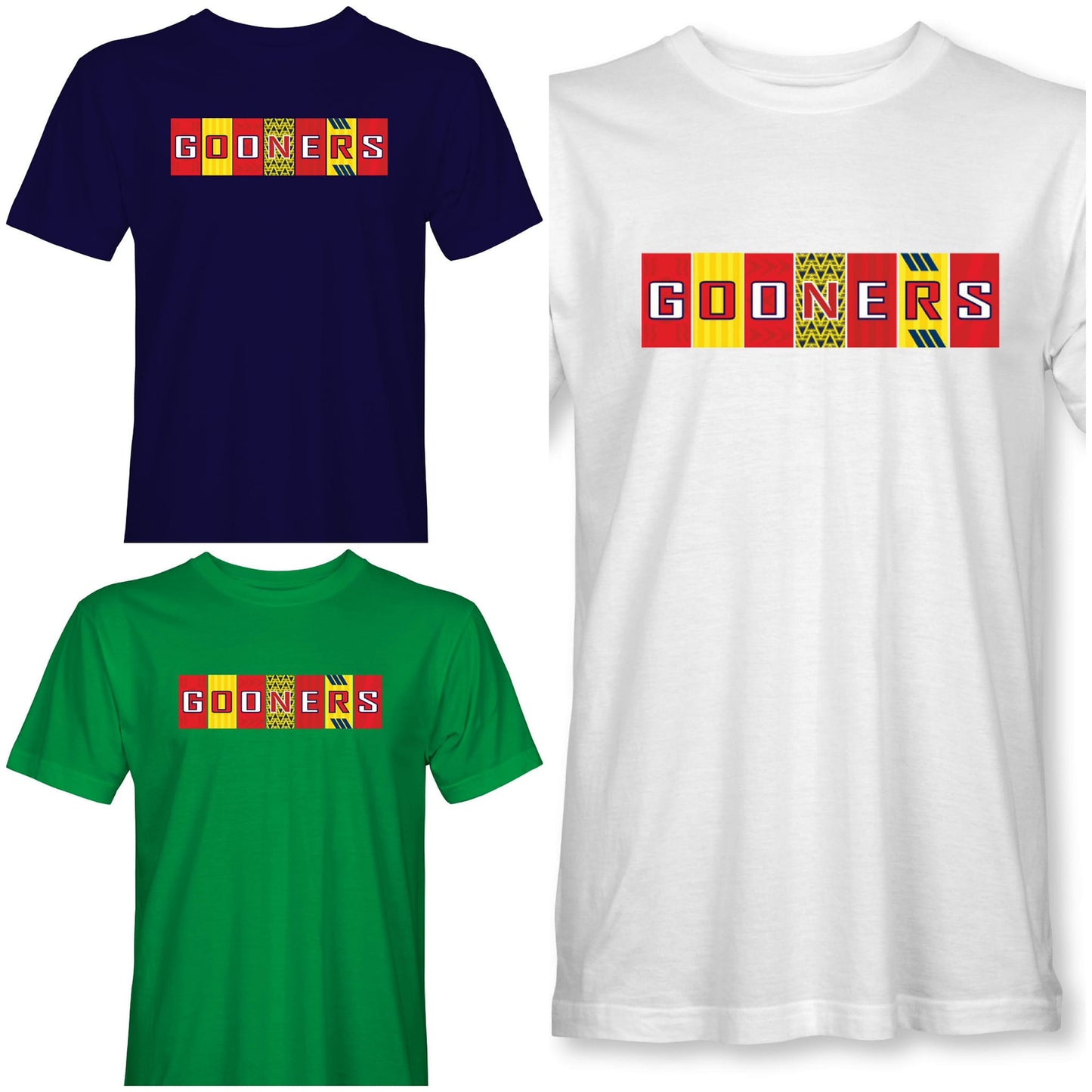 Gooners Kit T-shirts - Red, White, Black, Grey, Green and Navy